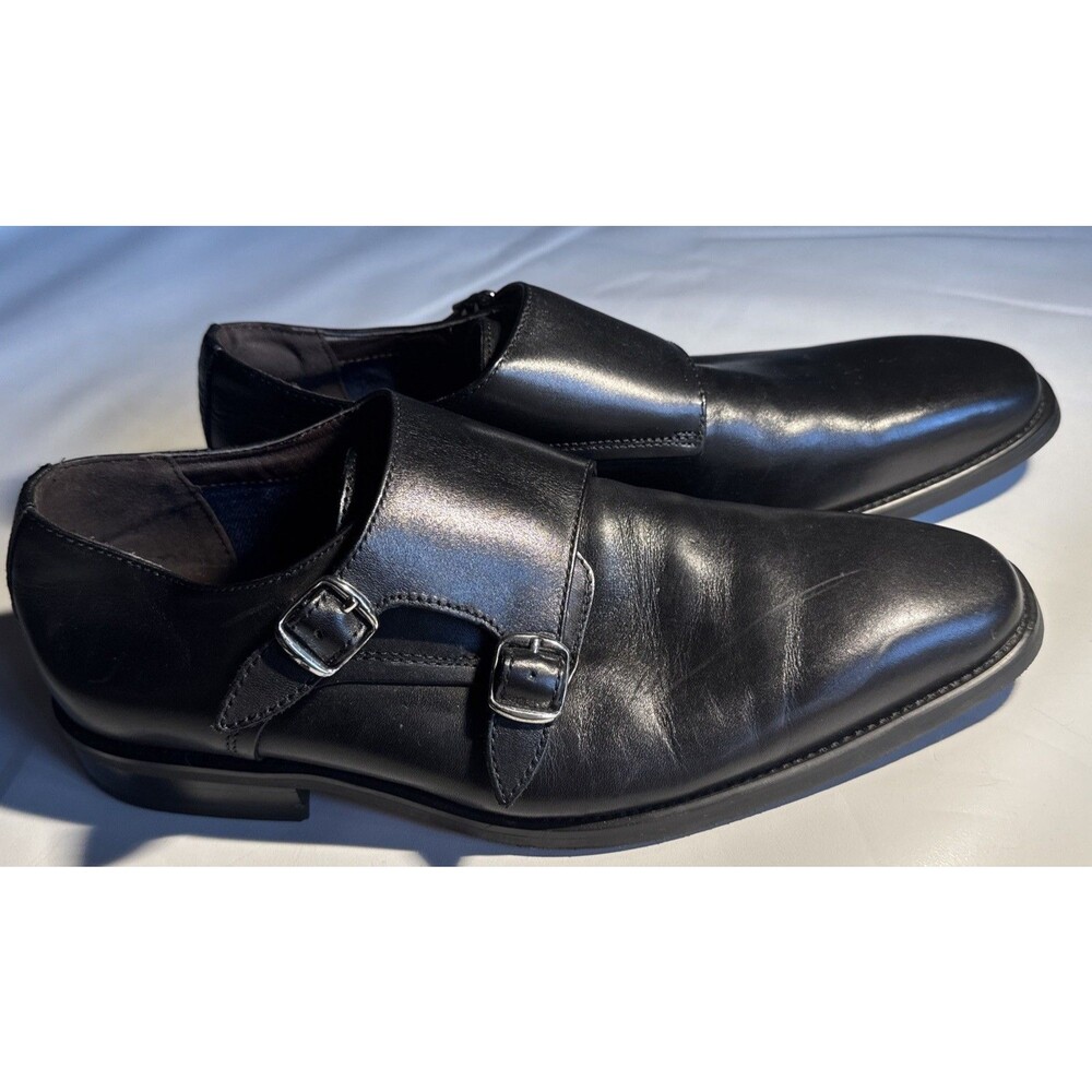 La Milano Men’s Black Leather Double Monk Strap Dress Shoes US 10.5 LZ176